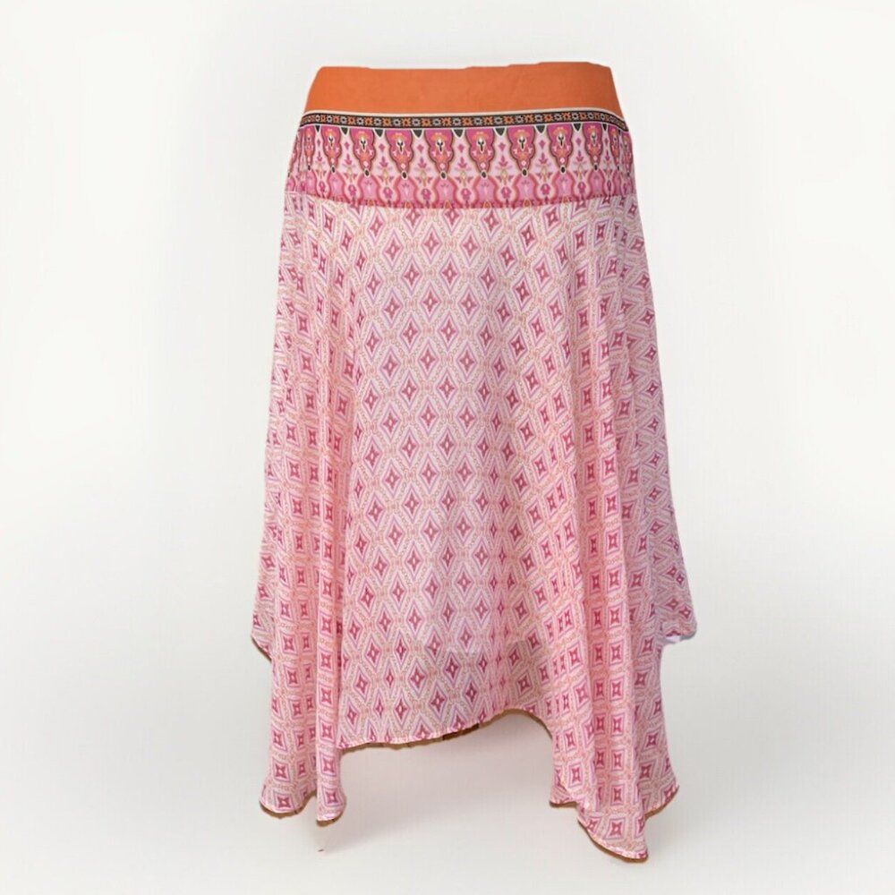 Banana Republic Pink & Orange Printed Midi Skirt